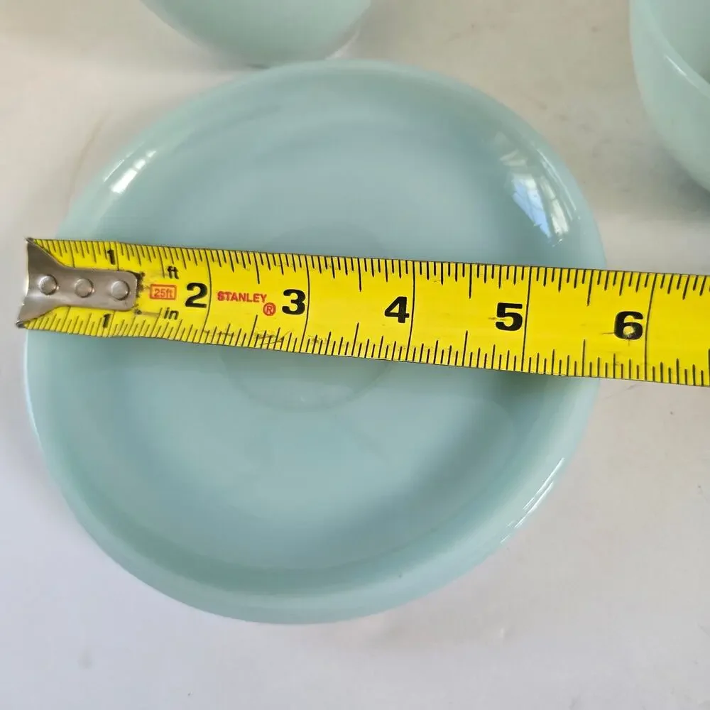 Vintage Fire King Cups Saucers Turquoise Milk Glass Limited 1956-58 Mid Century